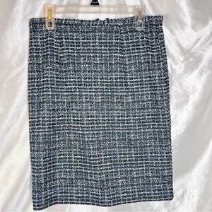 Vintage Y2K Tweed Mini Pencil Skirt – Blue Black White Preppy Chic Size 8